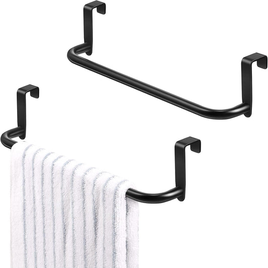 2 Pieces Metal Towel Bar Kitchen Cabinet Steel Towel Rack Bar for Hanging on Inside or Outside of Doors, Home Kitchen Bathroom(Black)