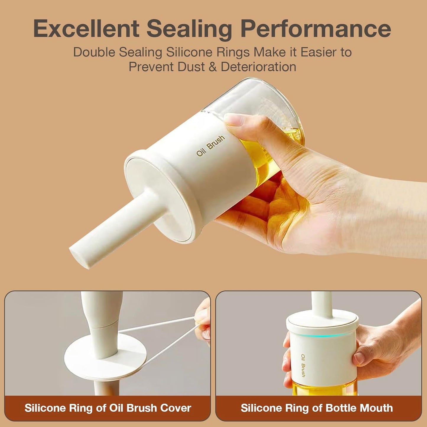 YARRAMATE 300ml /10oz Oil Dispenser with Brush - Glass Oil Bottle for Kitchen with Silicone Heat Resistant Basting Brush - Cooking Brush for Vinegar Sauce BBQ Grill Frying - Creamy White