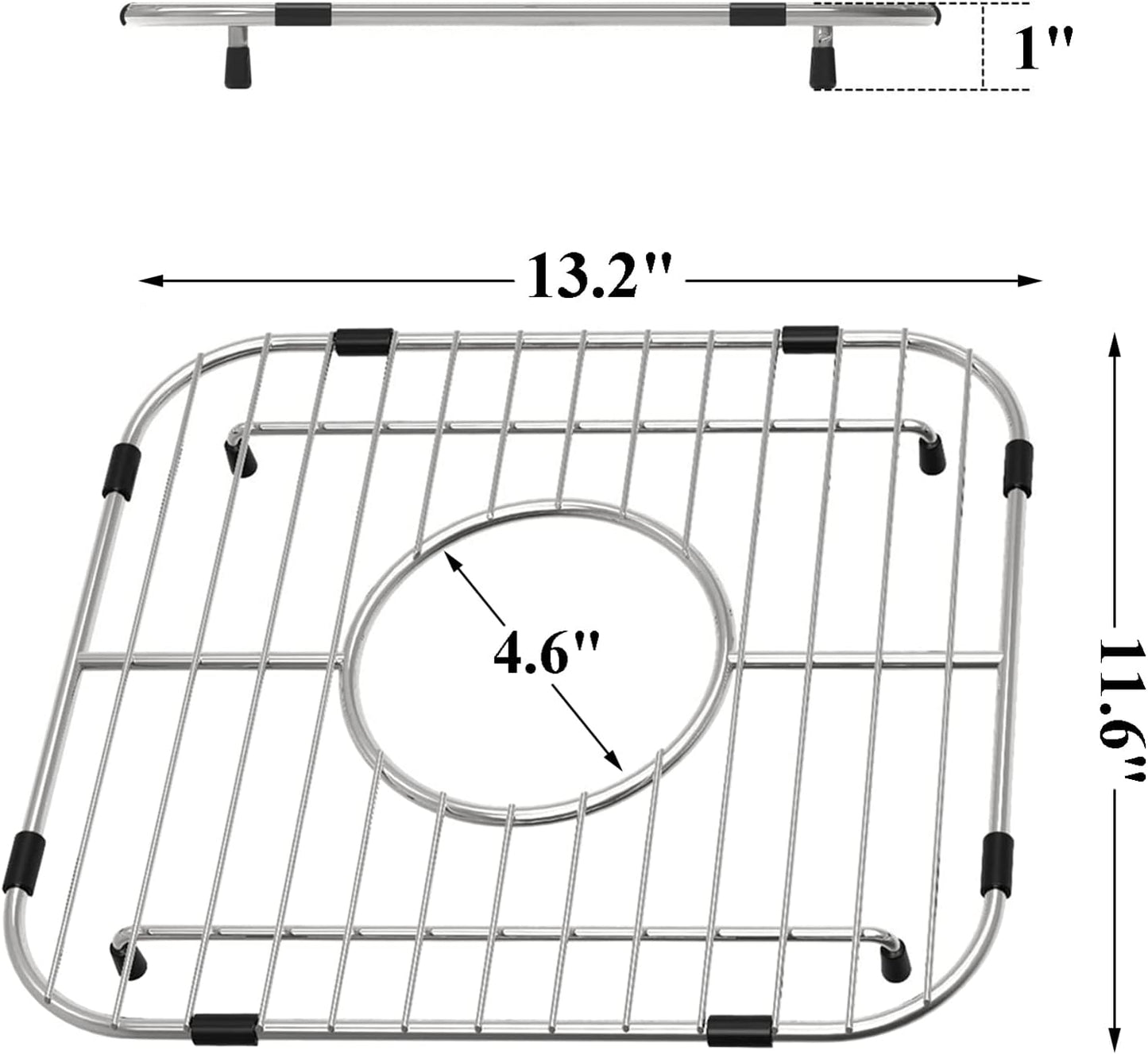 Bottom of Sink Protector Rack, Stainless Steel 13.2"x11.6" Sink Grid Dish Drying Rack Grate with Center Drain Hole 2 Packs