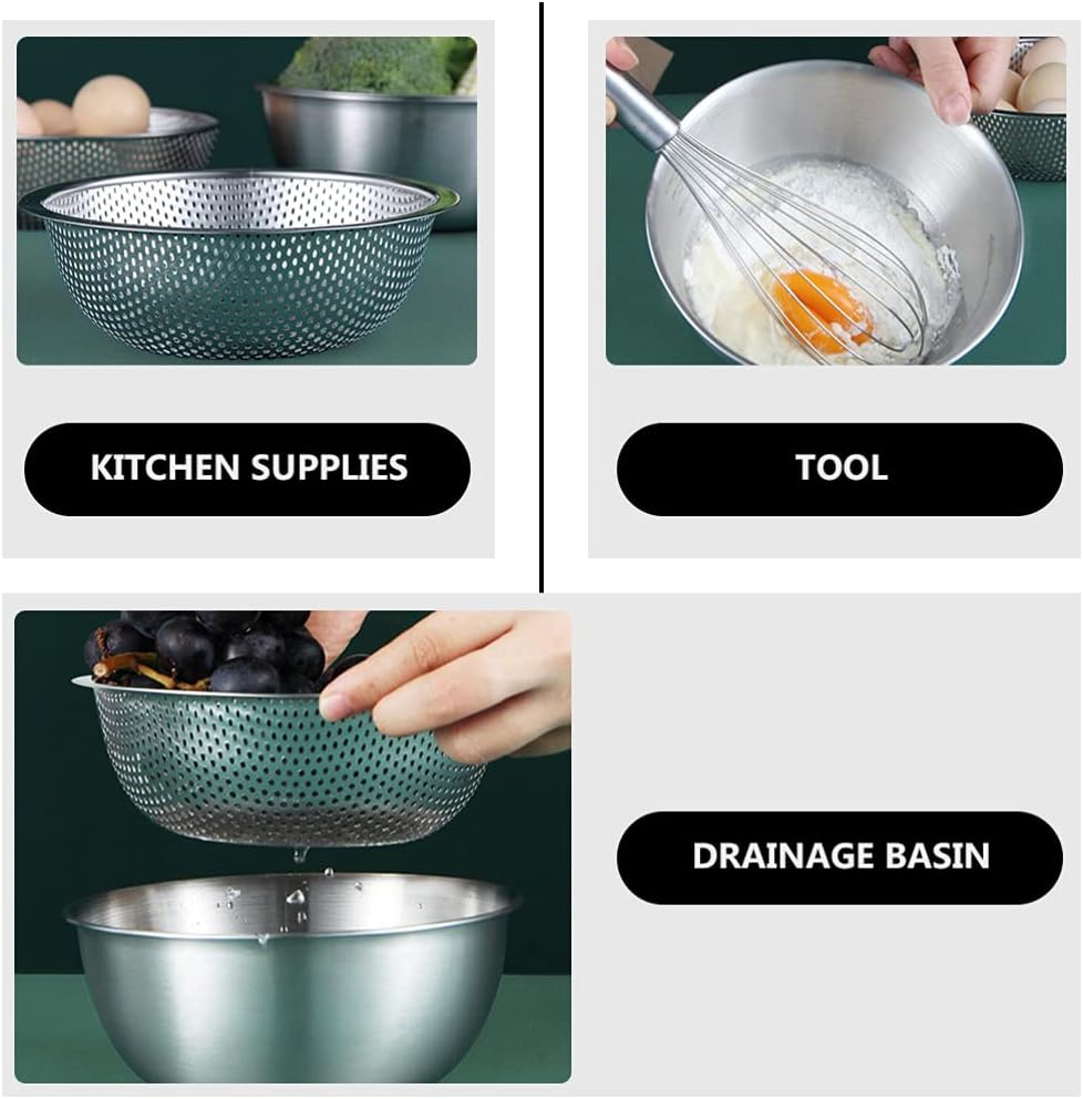 Strainers and Colanders Stainless Steel Colander with Bowl Set Bowl and Fruit Washing Drainers Basket Basins for Vegetables Fruits Cheese,Dishwasher Safe