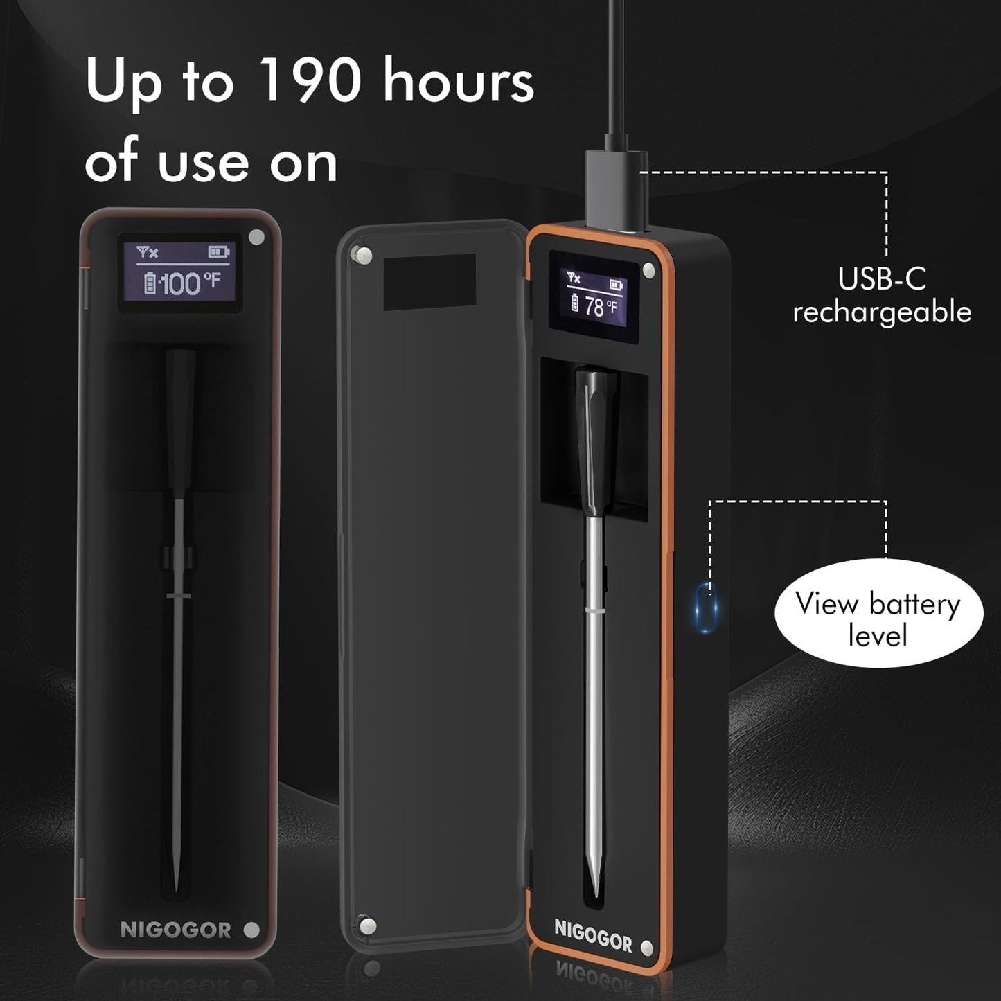 Smart Wireless Meat Thermometer with Thinnest Probe, Bluetooth Food Thermometer, Remote Tracking and Real-Time Readings from Apps, for iOS and Android, for BBQ, Grill, Smoker