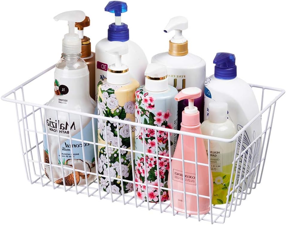 SANNO 14" Freezer Baskets Wire Storage Baskets for Organizing Pantry Organization Bins Cabinets - Metal Basket Kitchen, Laundry, Garage, Fridge, Bathroom Countertop Organizer