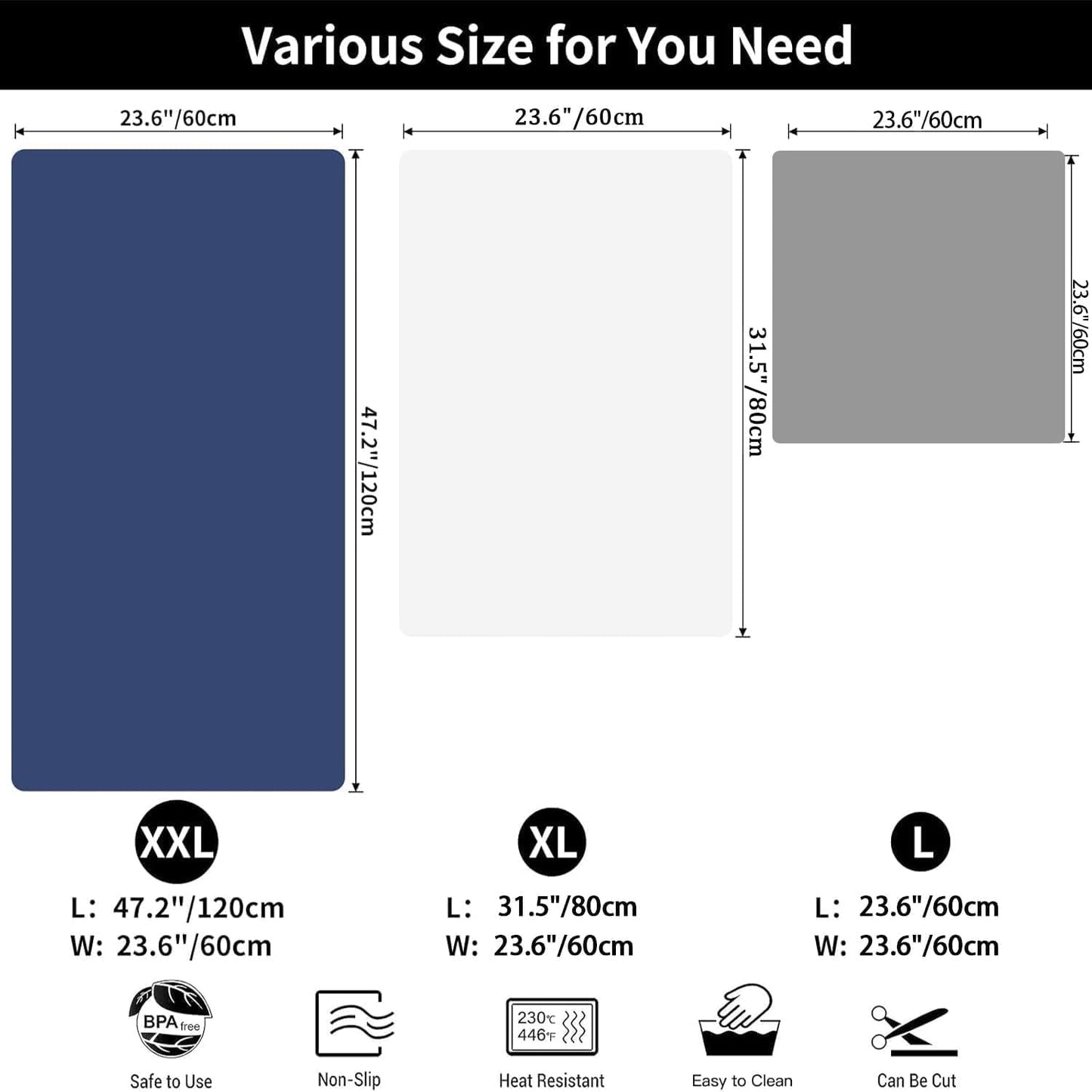 2MM Super Thick Large Silicone Mat, 23.6"x23.6"(60cmx60cm) Silicone Mats for Kitchen Counter, Non-slip Heat Resistant Mat, Waterproof Countertop Protector Mats (Bright Blue)