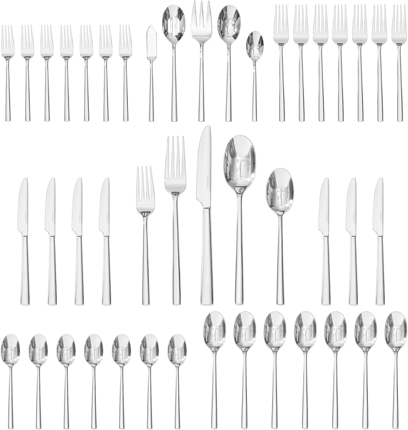 KINGSTONE Silverware Set with Serving Utensils, 45-Piece Forged Flatware Set Cutlery Set Premium Stainless Steel, Service for 8, for Kitchen, Home, Wedding, Party, Mirror Polished and Dishwasher Safe