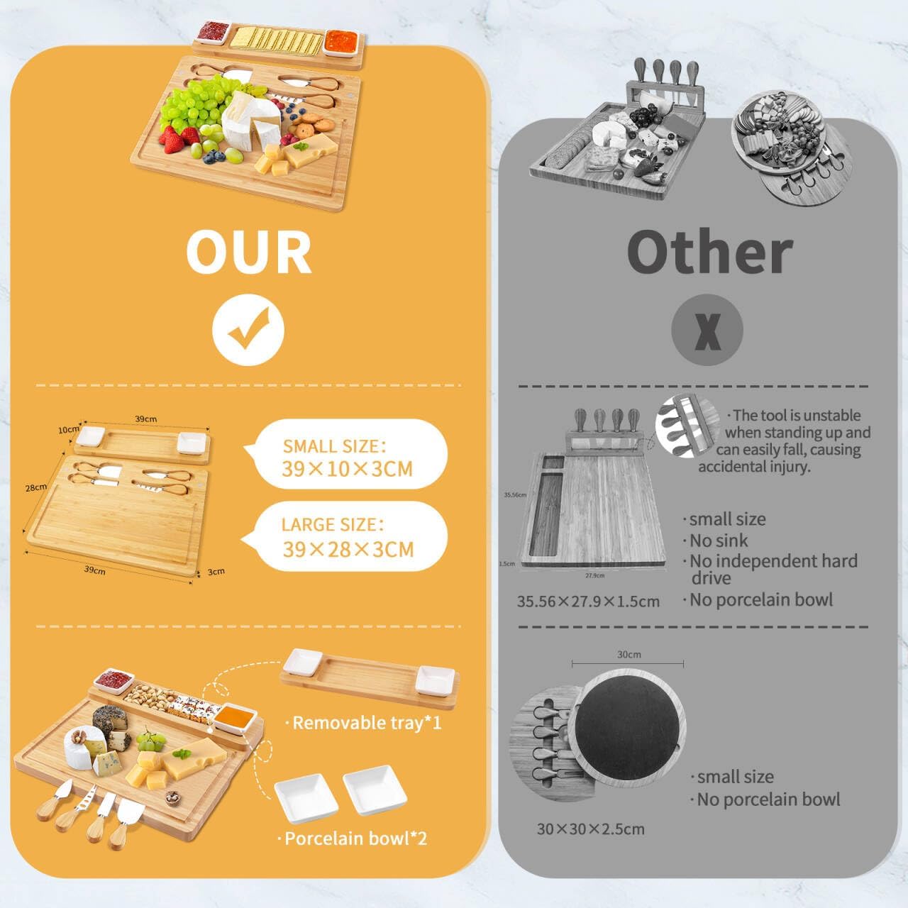 Charcuterie Boards Accessories, Charcuterie Boards with Knife Set, Cheese Board Serving Tray, Gifts for Women, Housewarming Gifts for New Home, Wedding Gift for Couples 2025 (with 2 Bowl)