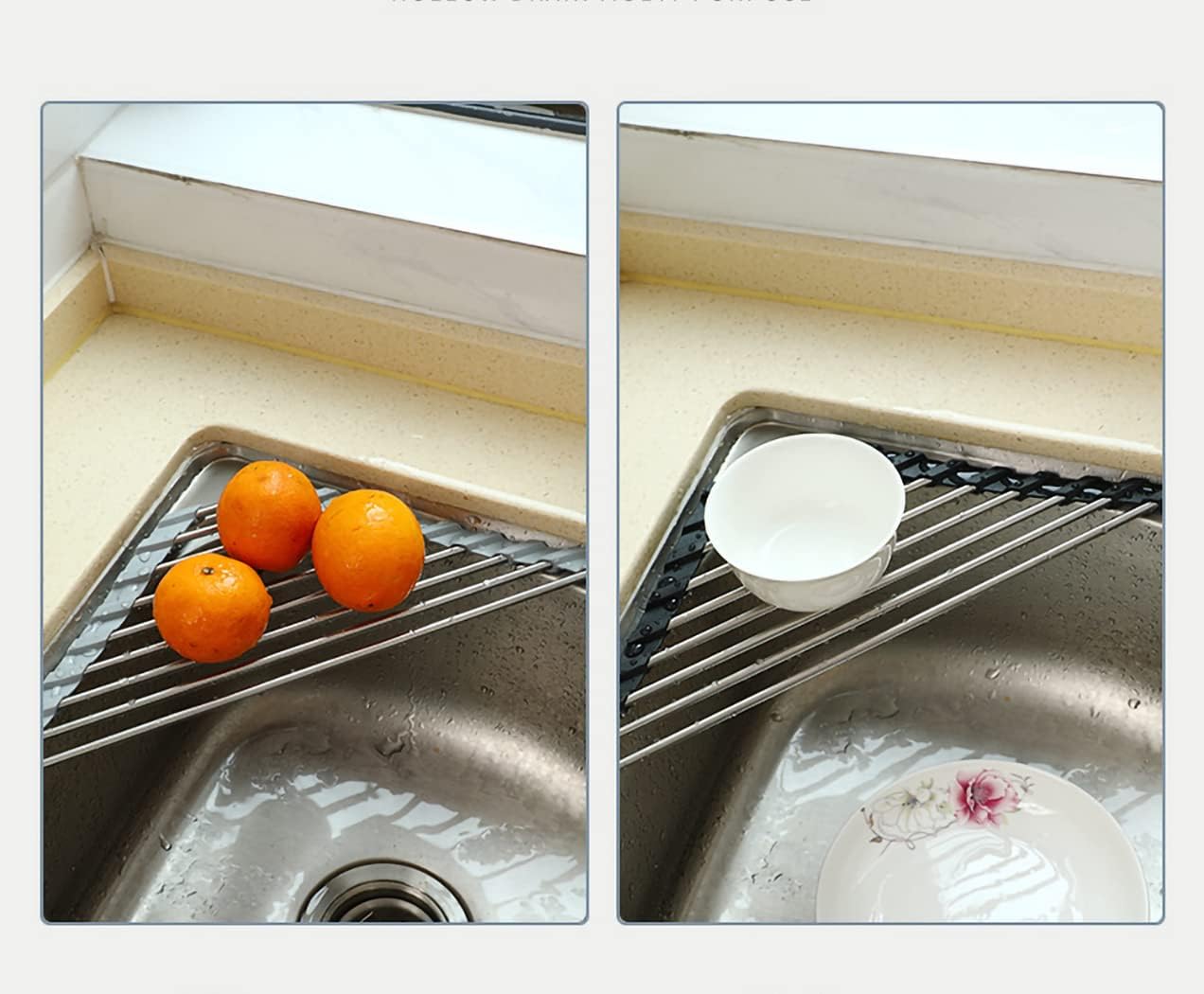 Ahyuan Roll up Dish Drying Rack Over The Sink Kitchen Roll up Sink Drying Rack Portable Dish Drainer Foldable Dish Drying Rack (Warm Gray, Triangle 16.3''X9.4'')