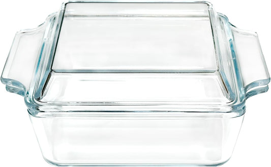 Small 1-QT Square Tempered Glass Casserole Dish with Lid, Mini Clear Glass Casserole Cookware with Glass Lid