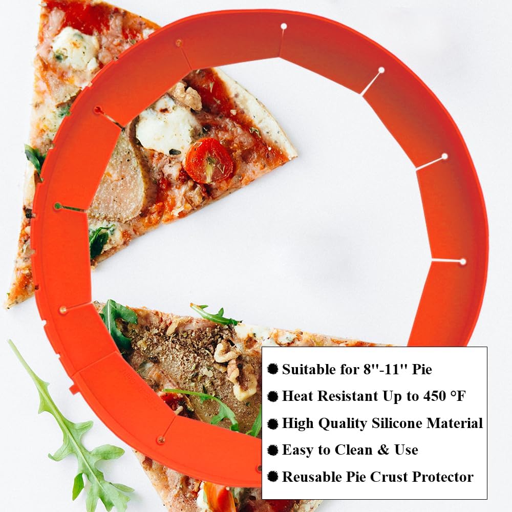 Adjustable Pie Crust Shields Baking Protectors, Silicone Cover Ring Fits 8-11.4 Inch Pies, Baking Pie Pizza Crust Shield Protector Cover for Edges (Red-1pcs)