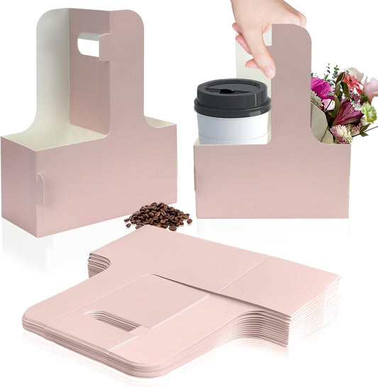 2 Cup Disposable Drink Carrier for Delivery with Handle,30 Count Pink Paperboard Cup Holder,Cup Carriers for Hot or Cold Drinks,Coffee Carrier, Food Delivery,Take Out Cup Carriers (Pink, 30 PCs)
