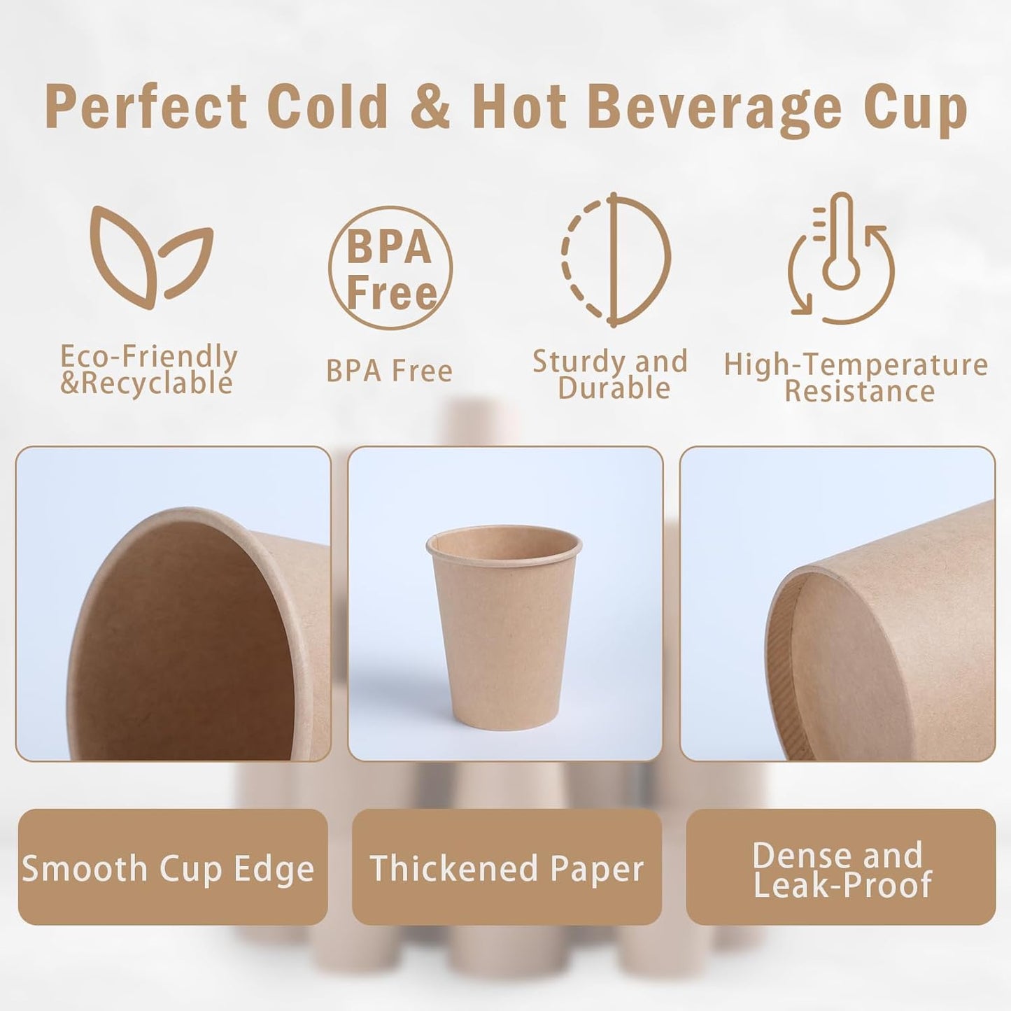 Lamosi 200 Pack 10 OZ Kraft Paper Cups, Brown Disposable Paper Coffee Cups, Biodegradable Unbleached Cups for Hot/Cold Beverage Party Home Office