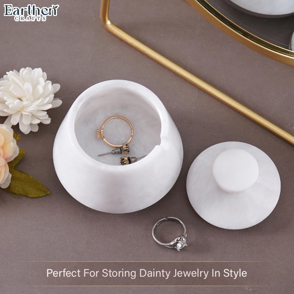 Marble Salt Cellar With Lid & Spoon White 3" Inches Salt Box, Salt Bowl, Sugar Container for Kitchen Countertop, Salt and Spice Holder & Jewelry Storage