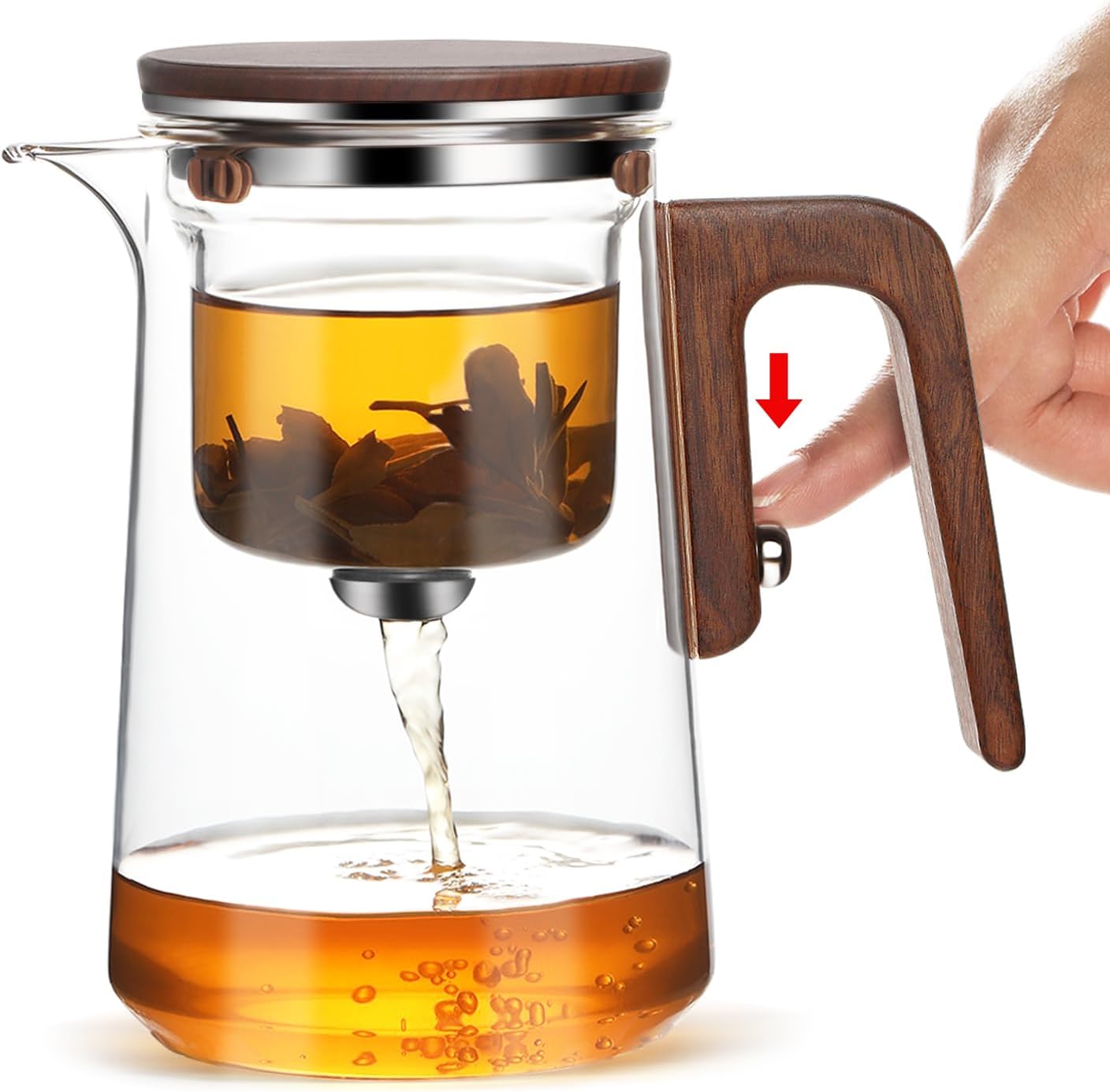 Enchanti Tea Pot - 800 ml/27.1 oz Magic Witchcraft Enchanted Glass Teapot with Strainer, Wooden Handle, Magnetic Water Separation Design, for Loose Leaf, Flower & Herbal Teas
