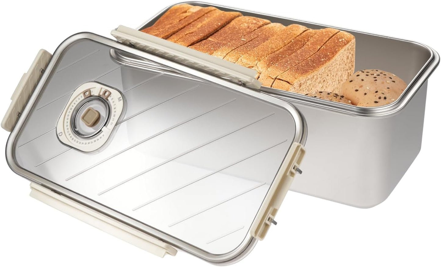 Bread Box for Homemade Bread, Time Recording Bread Storage Container with Lid, Airtight Fresh Bread Holder bin For Kitchen Countertop, Dishwasher Safe