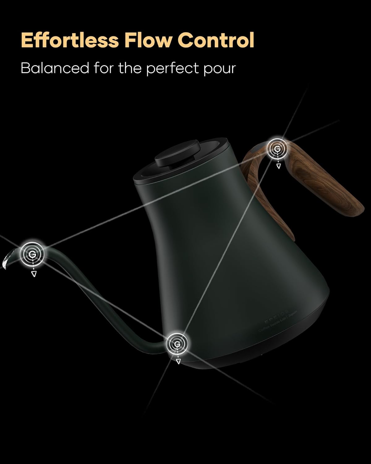 Cocinare FLOW B9 Gooseneck Electric Kettle, Precise Temperature Control for Pour-Over Coffee & Tea Brewing, Stainless Steel Interior, Rapid Heating for Boiling Water 1500W/0.9L (Green Wooden)