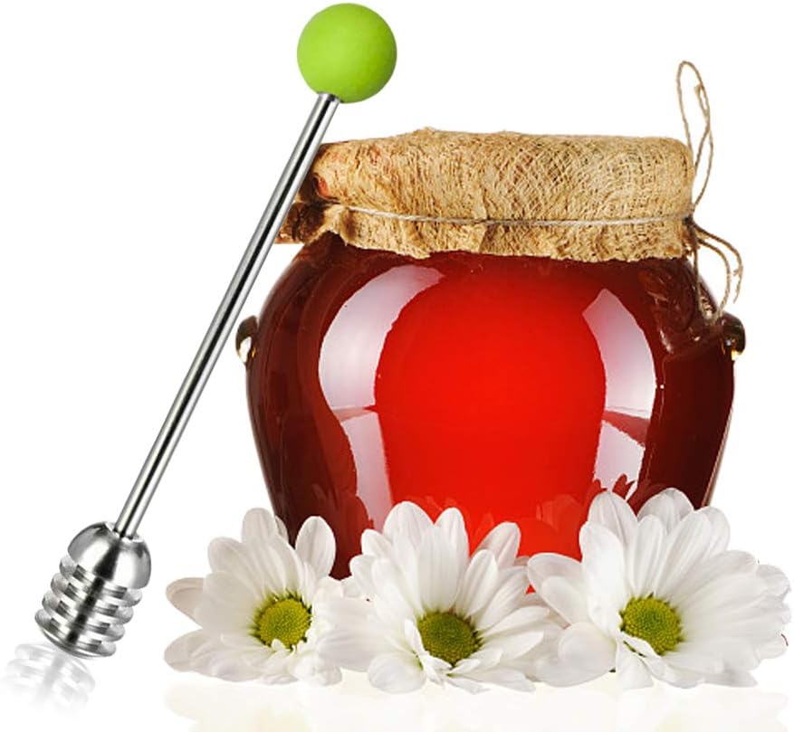 Stainless Steel Honey Dipper Stick 6.3 Inch Honey Wand Server for Honey Pot Dispense Drizzle Honey, Wedding Party Favors, Baby Shower (Green)