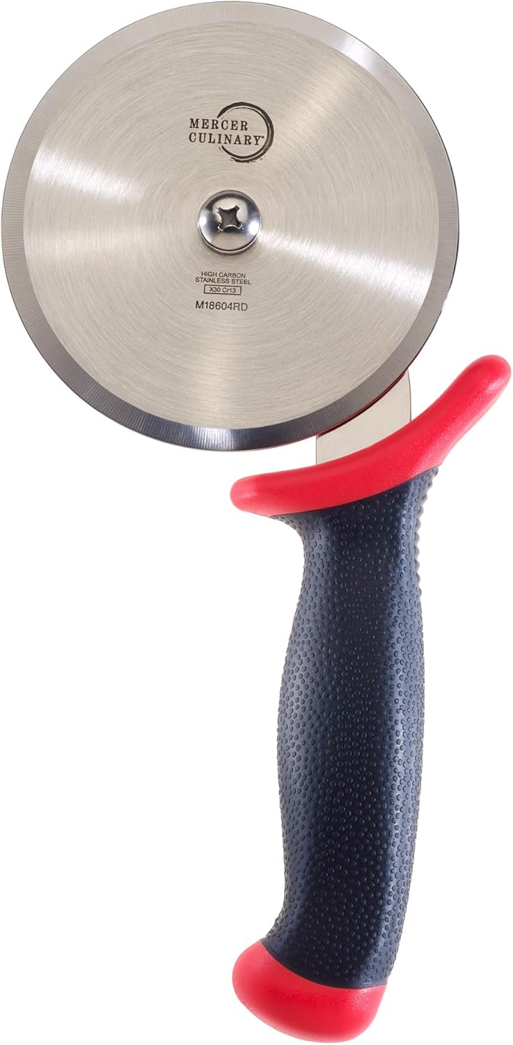 Mercer Culinary Millennia Pizza Cutter with Red Handle, 4 Inch Wheel, Stainless Steel