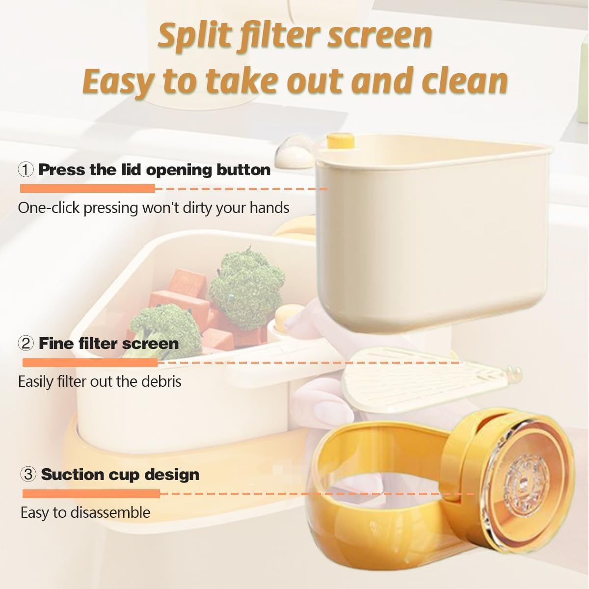 Suction Cup Sink Corner Rack, 2025 Upgraded Self-Cleaning Sink Strainer Basket, Removable Food Waste Catcher with Drain Hole, Say Goodbye to Gross Food Scraps and Smelly Sinks (2*Green)