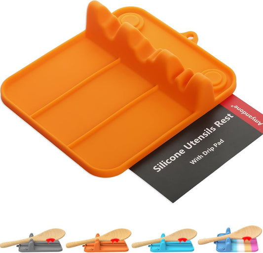 Spoon Rest, Silicone Spoon Holder for Stove Top with Drip Pad Suitable for Multiple Kitchen Gadgets, 3-Groove Upgraded Utensil Rest for Kitchen Counter, Heat-Resistant Dishwasher Safe, Orange
