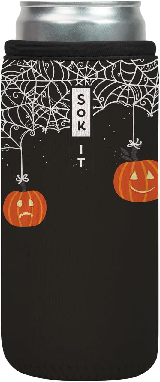 Sok It CanSok Sleeve for Beer & Soda Insulated Neoprene Cover (Pumpkin Party, 12oz Slim Can Sleeve)