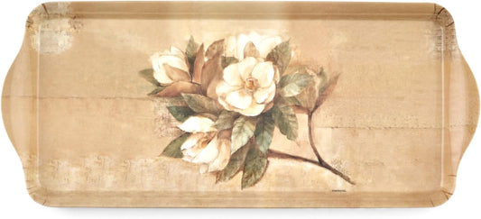 Pimpernel Sugar Magnolia Sandwich Tray - Rectangular Melamine Snack Tray with Blooming Floral Design, Pink & Green Tones - Dishwasher Safe Serving Platter for Breakfast Pastries or Decorative Display