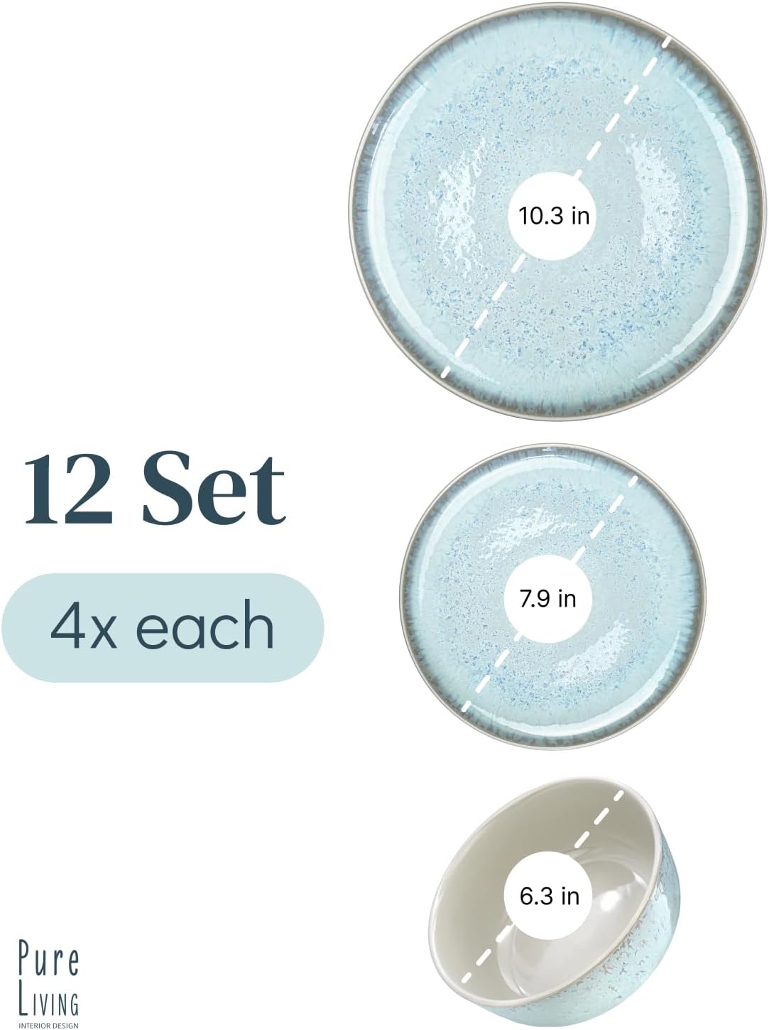 12 Piece Dinnerware Sets for 4 - Modern Style Stoneware Dinnerware Set - Scratch Resistant, Dishwasher, Microwave Safe Plates and Bowls Sets Ceramic, Bowl and Plate Set - Beige and Light Blue…