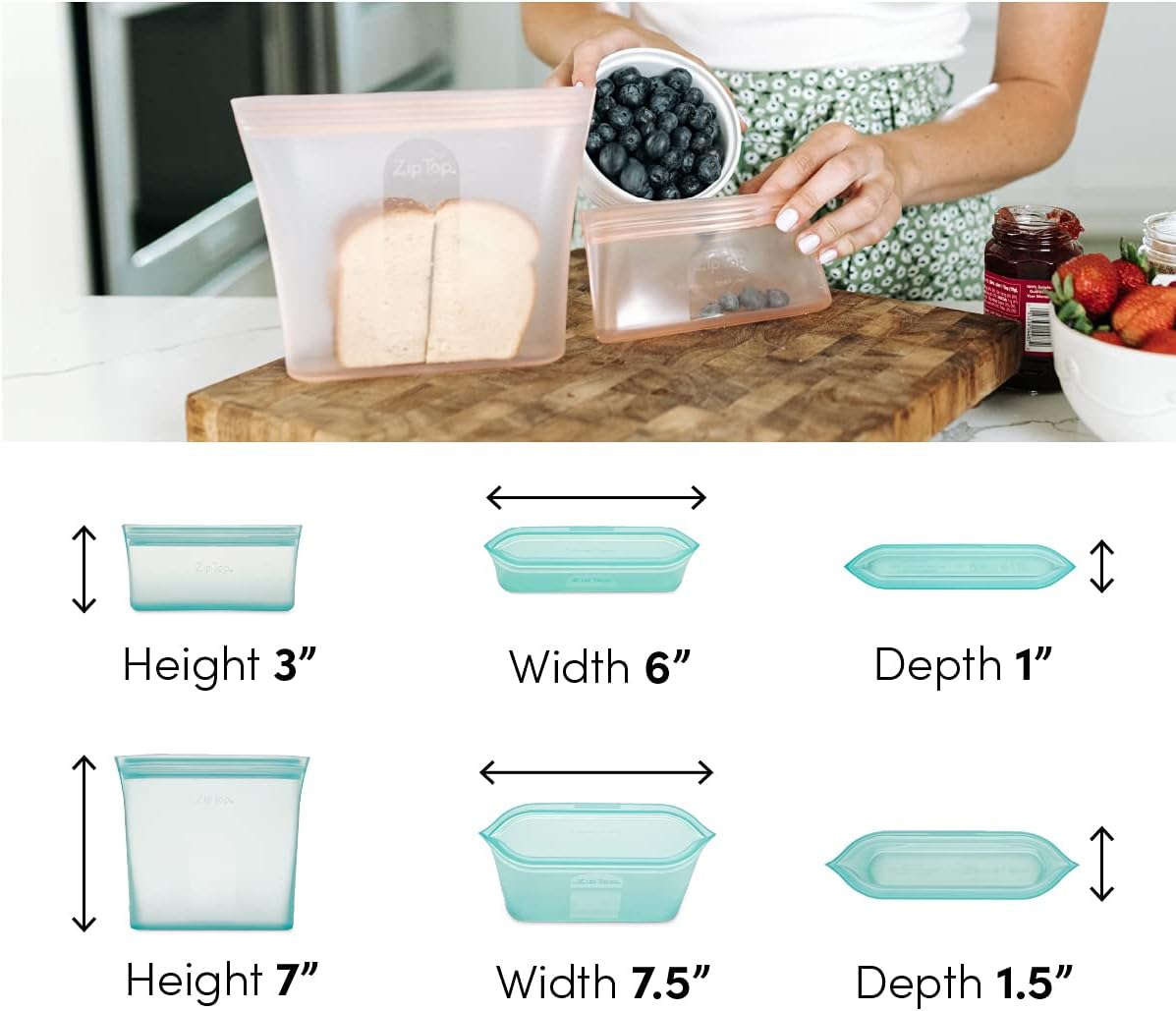 Zip Top Reusable Food Storage Bags | 2 Bag Set [Lavender] | Silicone Meal Prep Container | Microwave, Dishwasher and Freezer Safe | Made in the USA