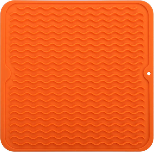 Silicone Dish Drying Mat for Multiple Usage,Easy clean,Eco-friendly,Heat-resistant Silicone Mat for Kitchen Counter or Sink,Refrigerator or Drawer liner Orange M 12 inches x 12 inches