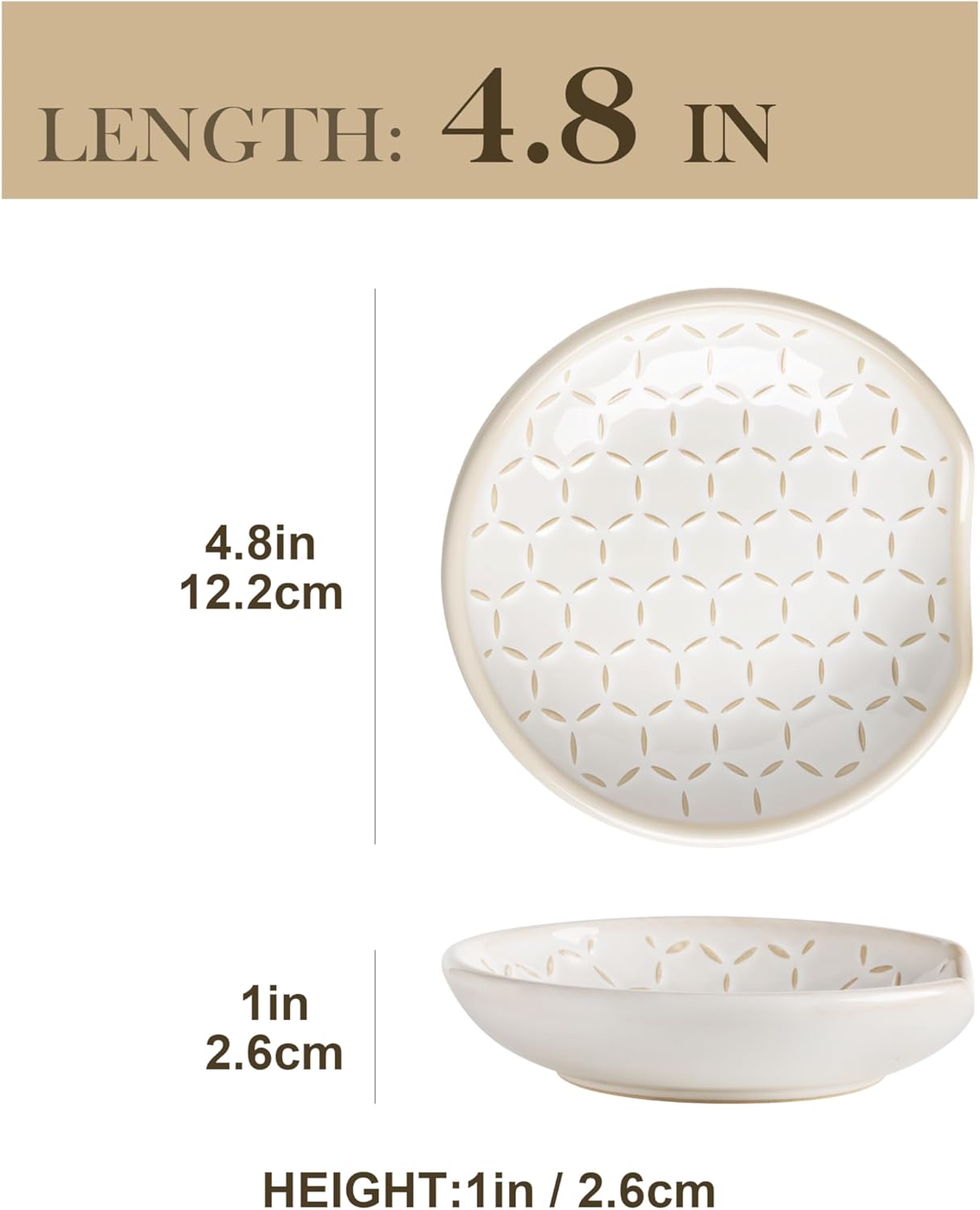 MALACASA Ceramic Spoon Rest for Stove Top, 4.8 inch Cooking Spoon Holder for Kitchen Counter,Utensil Rest for Ladle, Spatula, Spoons or Tongs, Modern Farmhouse Kitchen Décor - 02, Series LYDIA