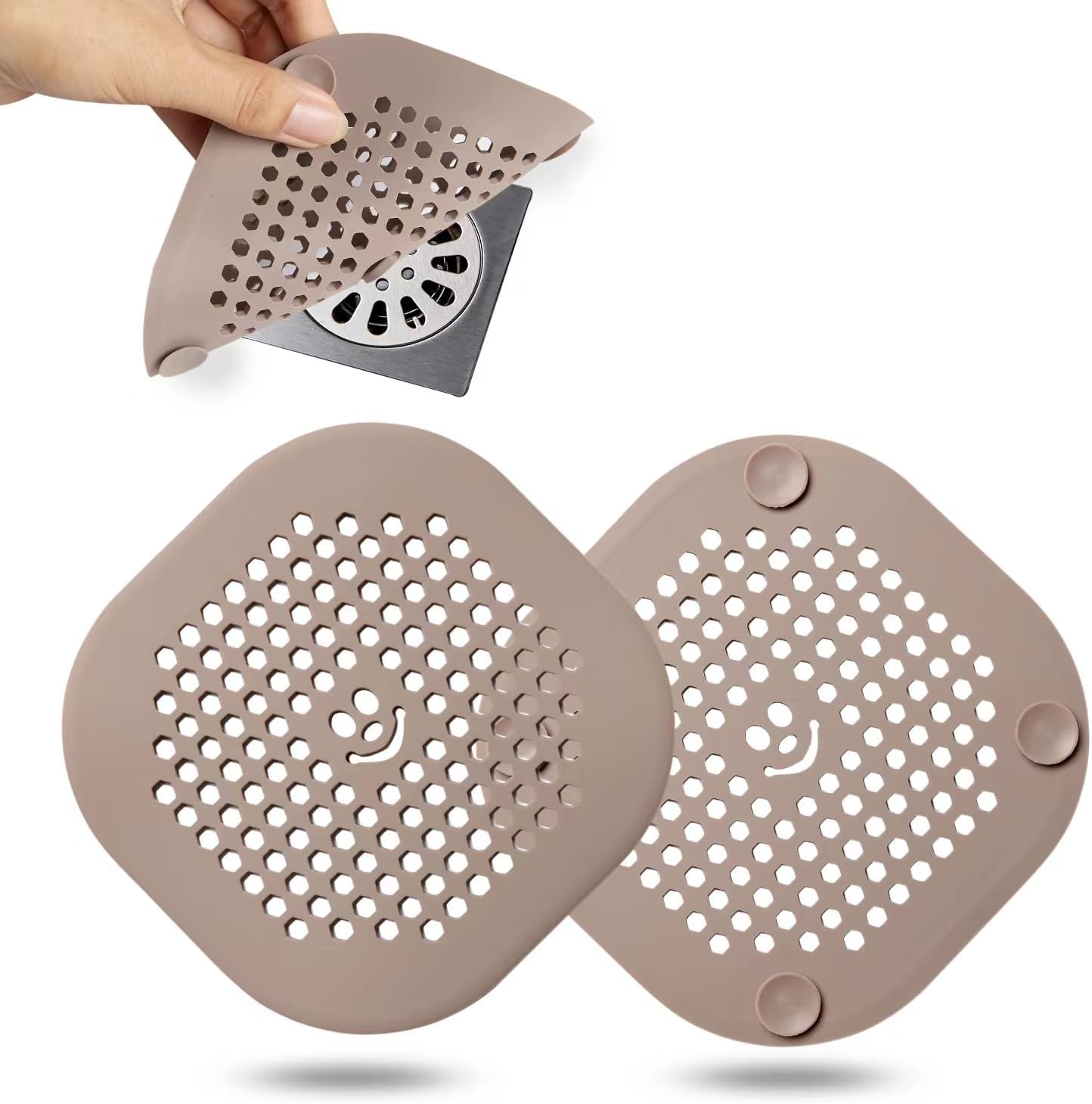2 Pack Drain Hair Catcher Silicone Shower Drain Protector Sink Drain Strainer Hair Stopper for Shower Kitchen Bathroom Tub Brown 5.5 x 5.5 x 0.04 inches