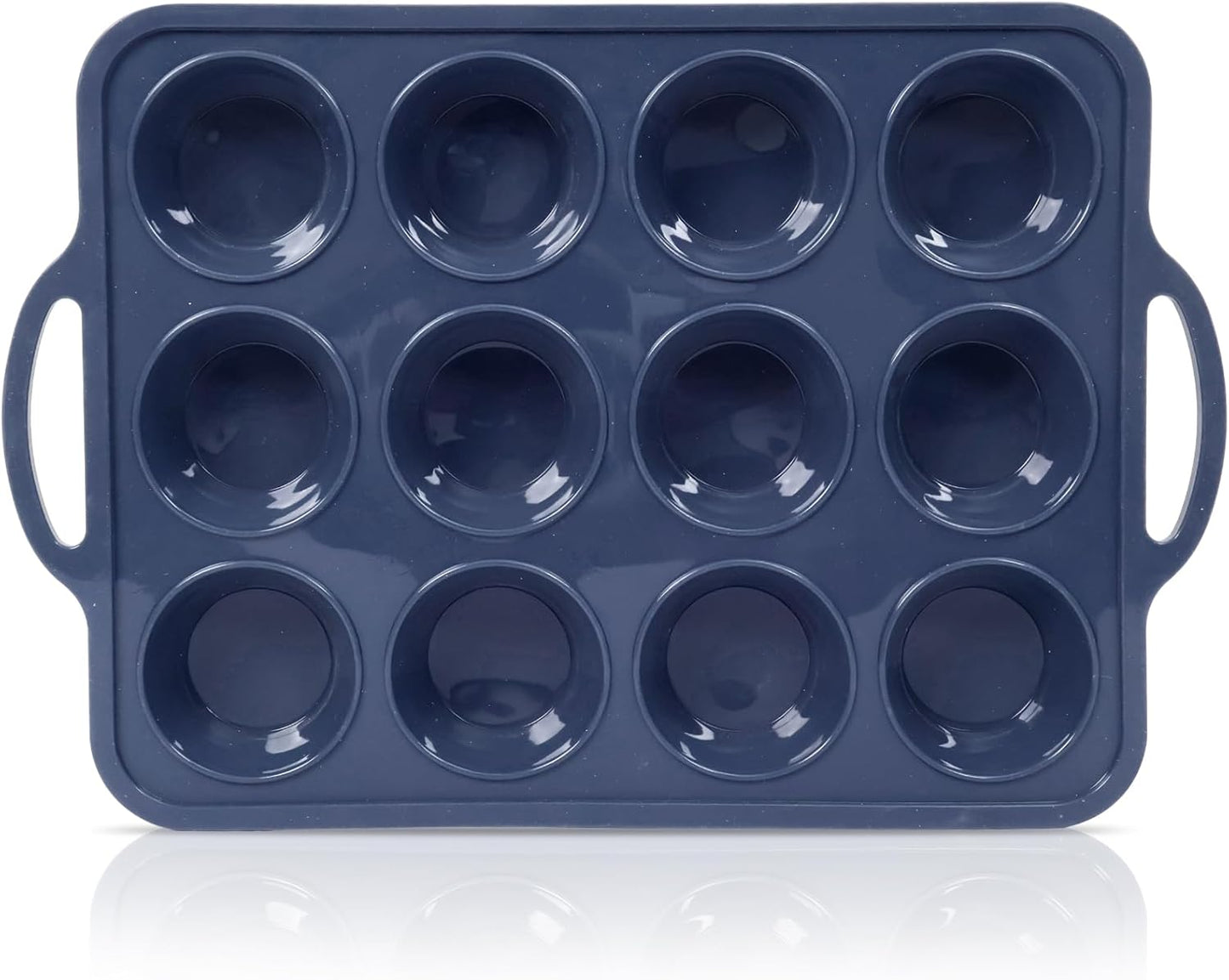 Silicone Muffin Pan with Metal Frame, Non Stick Silicone Cupcake Pan with Handles Regular 12 Cup, BPA Free Silicon Muffin Tin Tray for baking, egg bites, Cupcake Mold Grey