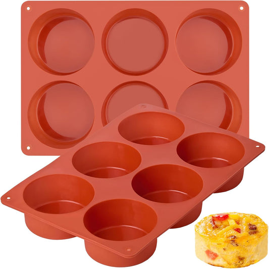 2 Pack Silicone Egg Bite Molds, Deep 3 Inch Frittata Baking Pans, Round Baking Molds for Breakfast Sandwiches, English Muffin, Hamburger Buns, Cheesecake, Dinner Rolls