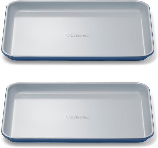 Caraway Nonstick Ceramic Small Baking Sheet Duo (9x13”) – Non-Toxic, PTFE & PFOA Free – Oven Safe – Aluminized Steel Core – Mini Sheet Pan for Baking, Roasting & More - Navy
