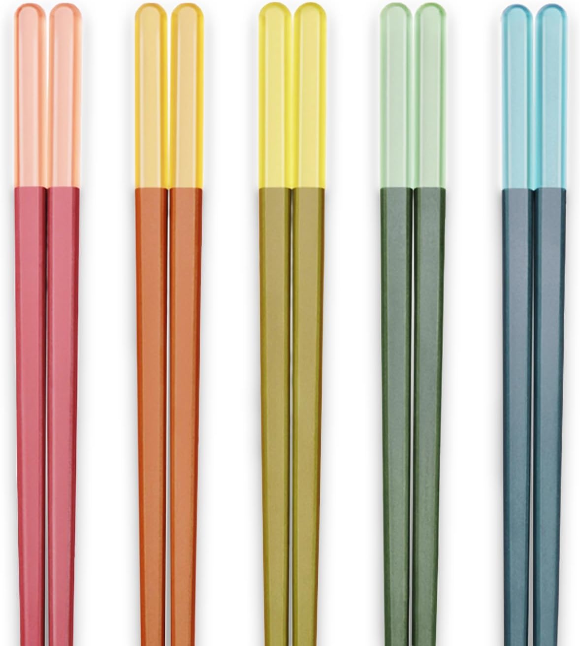 Random Mood Modern Design Chopsticks - Reusable, Dishwasher Safe, Non-Slip Fiberglass, Ice Fog Multi Color, 5 Pairs, 9.5in/24cm, Great for Chinese, Japanese, Korean Cuisine