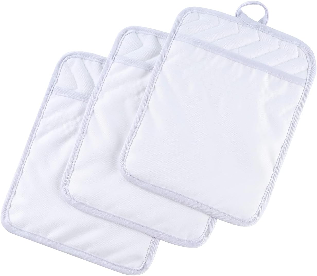 Anyi Pot Holders and Oven Mitts 7" X 9" Heat Resistant Pocket Pot Holder Set Feature of Non Slip Kitchen Hot Pad Oven Mitts, 3-Pack (White)