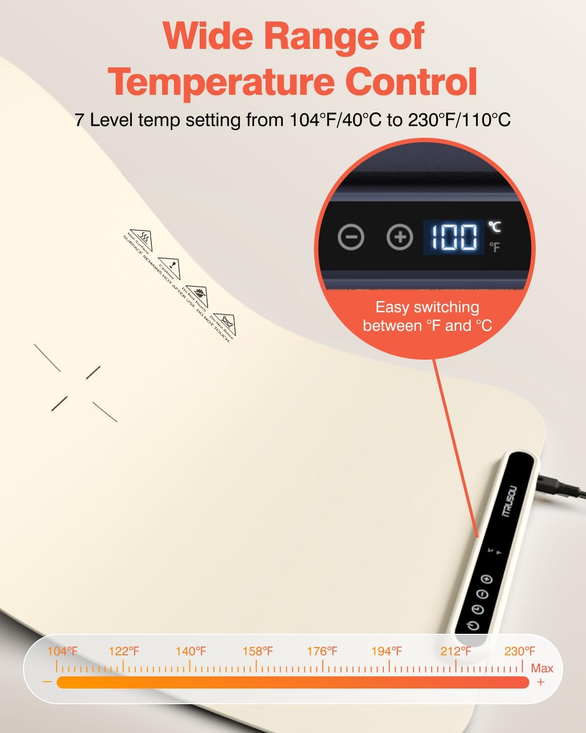 Food Warming Mat, iTRUSOU 27.5x16'' Electric Warming Tray with 7 Temp-Settings, Switchable Fahrenheit/Celsius, 99h Timer, Foldable Food Warmer Keep Food Warm at Buffet, Party, Sabbath, Daily Use