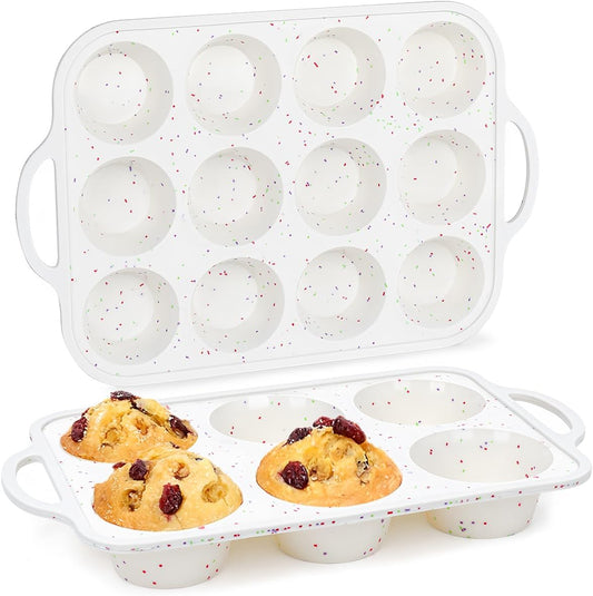 Silicone Muffin Pans for Baking, Metal Reinforced Frame Jumbo 6 Cups & Regular 12 Cups Cupcake Pan Nonstick Muffin Pan for Homemade Baking Easy to Handle