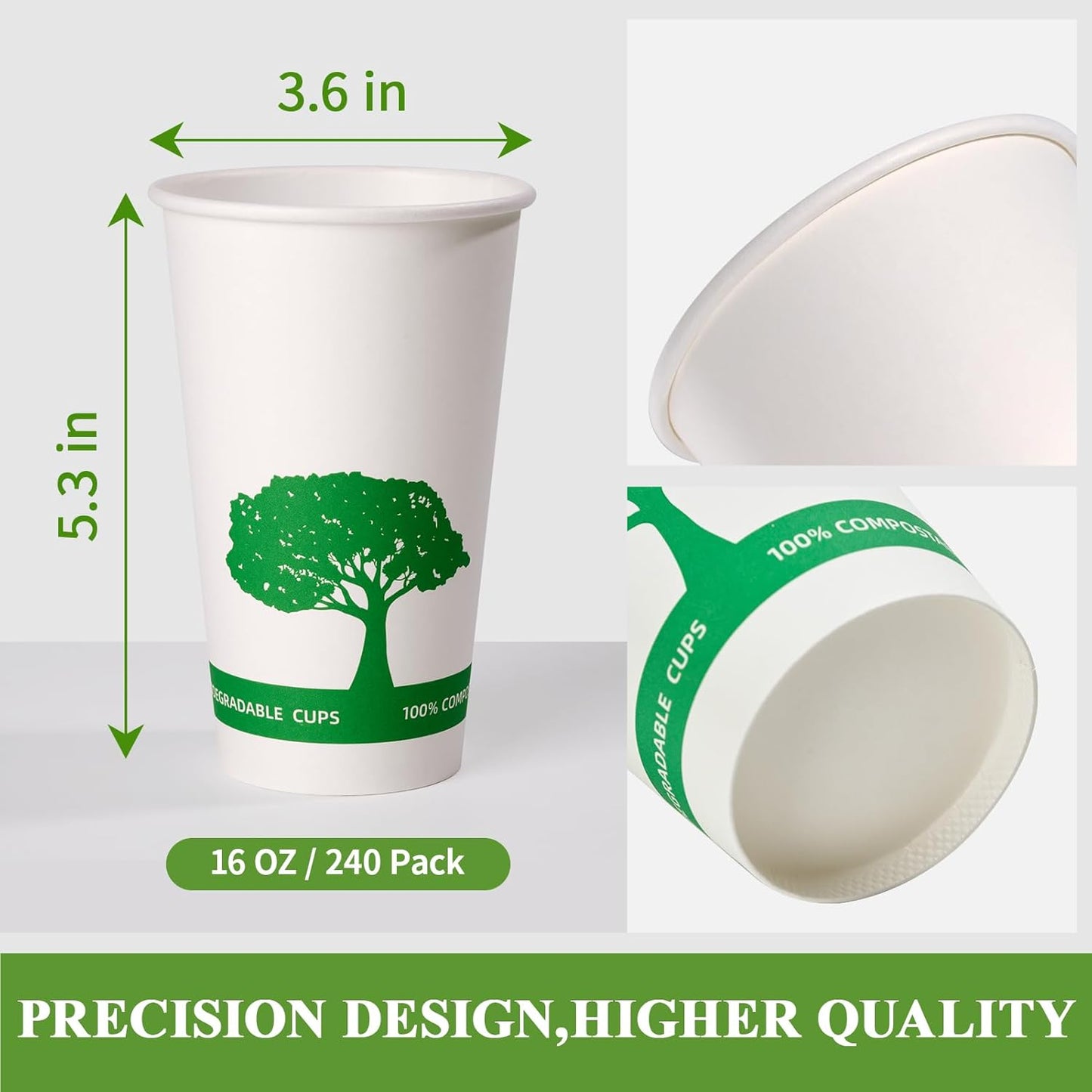 Vplus 240 Pack Compostable Paper Cups, 16 oz Paper Coffee Cups, Biodegradable Disposable Paper Cups, Eco-friendly Hot Drinking Cups for Party, Picnic,and Events