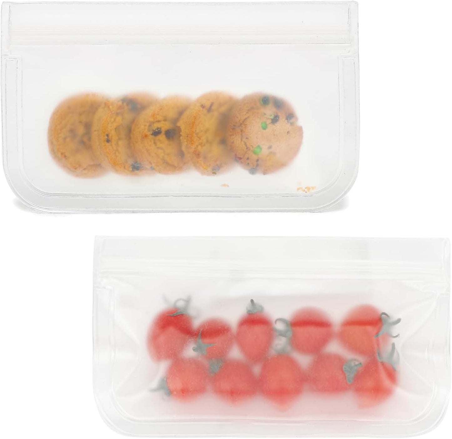 Clear Sandwich Bag/Snack Bag for Kids & Adults, Reusable Double Ziplock Cosmetic Bag,Makeup Travel Bag for Women Girls, Leakproof, Washable, Food Safe, BPA Free (2-Pack, Clear)