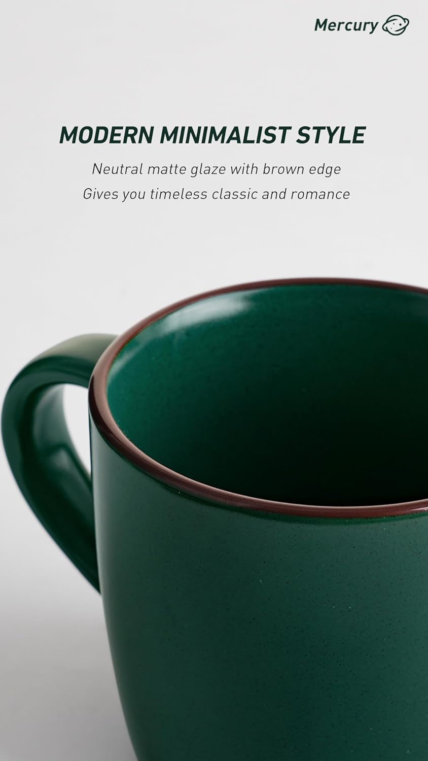 famiware Mercury Coffee Mugs 13 oz, Coffee Mugs Set of 6 with Handle, Cups for Latte, Hot Tea, Cappuccino, Mocha, Cocoa, Dark Green