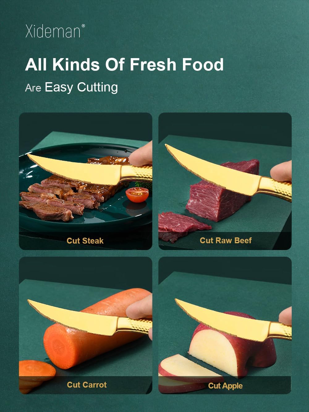 16-Piece Luxury Gold Hammered Silverware Set with Ultra Sharp 2-IN-1 Serrated Knife, 18/10 Stainless Steel Flatware Set, Tableware Cutlery Set for 4, Forks Spoons Knives Set