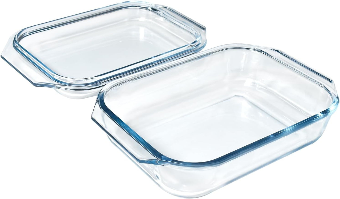 Small 1.4-QT Tempered Glass Casserole Dish with Lid, Rectangular Clear Glass Casserole Bakeware with Glass Lid