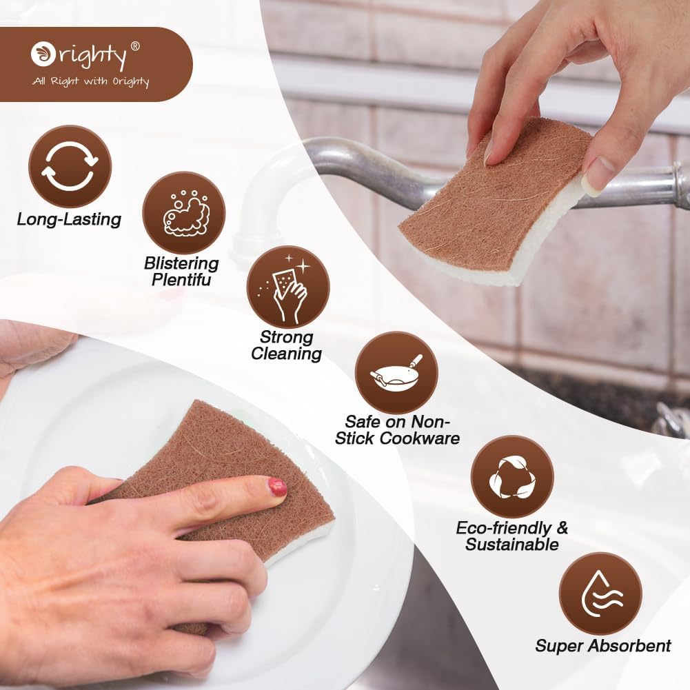 Orighty Non-Scratch Scrub Sponge, 24-Pack, Cellulose Kitchen Scrubber Sponges, Ideal for Kitchen Cleaning, Non-Stick Cookware, Washing Dishes, Bathroom, and Household