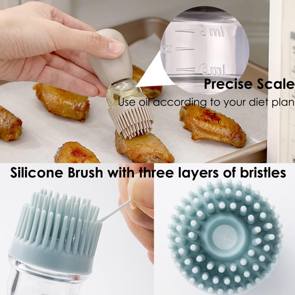 Oil Dispenser with Brush - 2 Pack Glass Olive Oil Dispenser Bottle with Basting Brush for Cooking Frying Baking Kitchen 180ml, T-OB21 Blue+Green