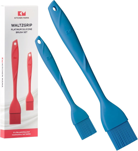 Kitchen Mama WaltzGrip Platinum Silicone Basting Pastry Brush: Set of 2 Heat-Resistant Brushes Utensils for Cooking, Baking, Grilling, Barbecue, and Spreading Oil, Butter, Egg - Dishwasher-Safe (Blue)