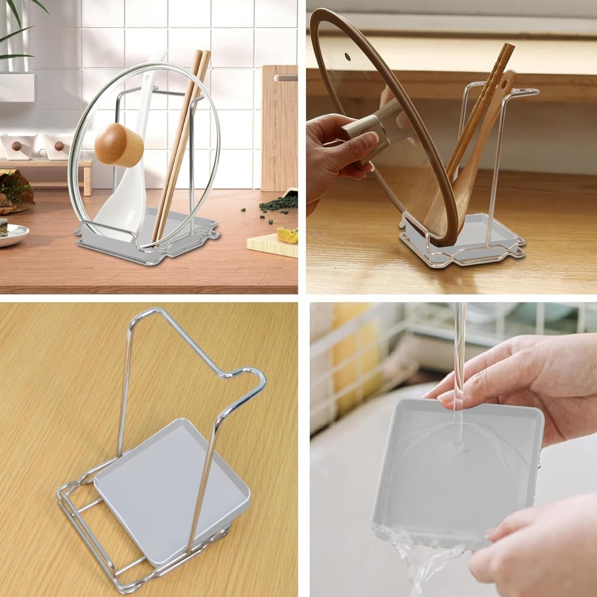 Spoon Rest and Lid Holder for Stove Top – Heat-Resistant Stainless Steel Organizer for Utensils, Lids, and Tongs – Drip Tray for Kitchen Counter