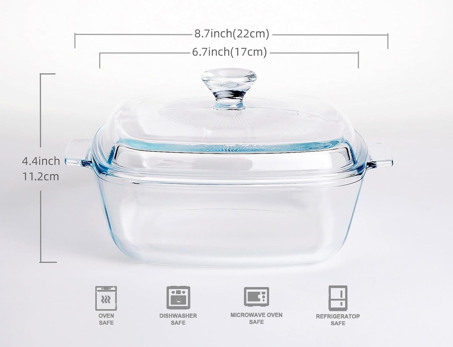 Clear Square Glass Casserole with Lid, Baking Dish with Glass Cover, Oven, Freezer and Dishwasher Safe (1.2-Quart Square)