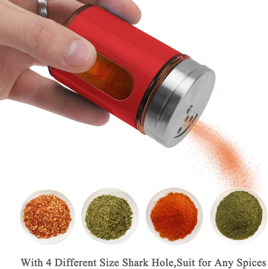 Accmor 2pcs Salt and Pepper Shakers,Stainless Steel Shaker for Salt Powder Sugar Cinnamon Pepper, Spice Dispenser with Adjustable Pour Holes,Red
