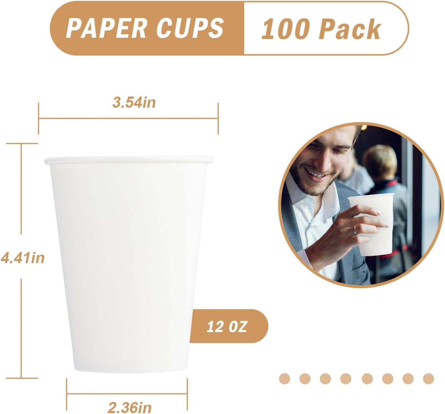 Lamosi 100 Pack 12 oz Paper Cups, Disposable Paper Coffee Cups 12oz, Hot/Cold Beverage Drinking Cups for Water Juice or Tea, Perfect for Office Party Home Travel