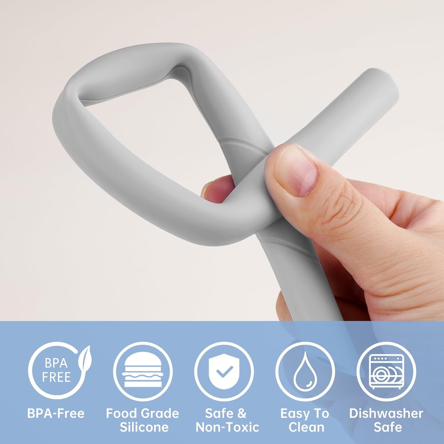 NiHome 6PCS Extra Wide Reusable Bent Silicone Straws for Boba, Smoothies, Bubble Tea, Bent Straws for Thick Drinks, Child-Safe, Customizable Length, 2 Brushes Easy Cleaning (Black, White & Gray)