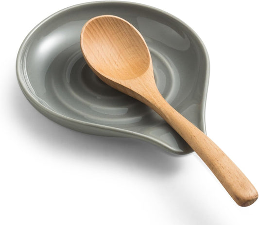 Spoon Rest for Kitchen Countertop Porcelain Spoon Holder for Stove Top Large Holder for Spatula, Spoons or Tongs, Framhouse Decor, Gray